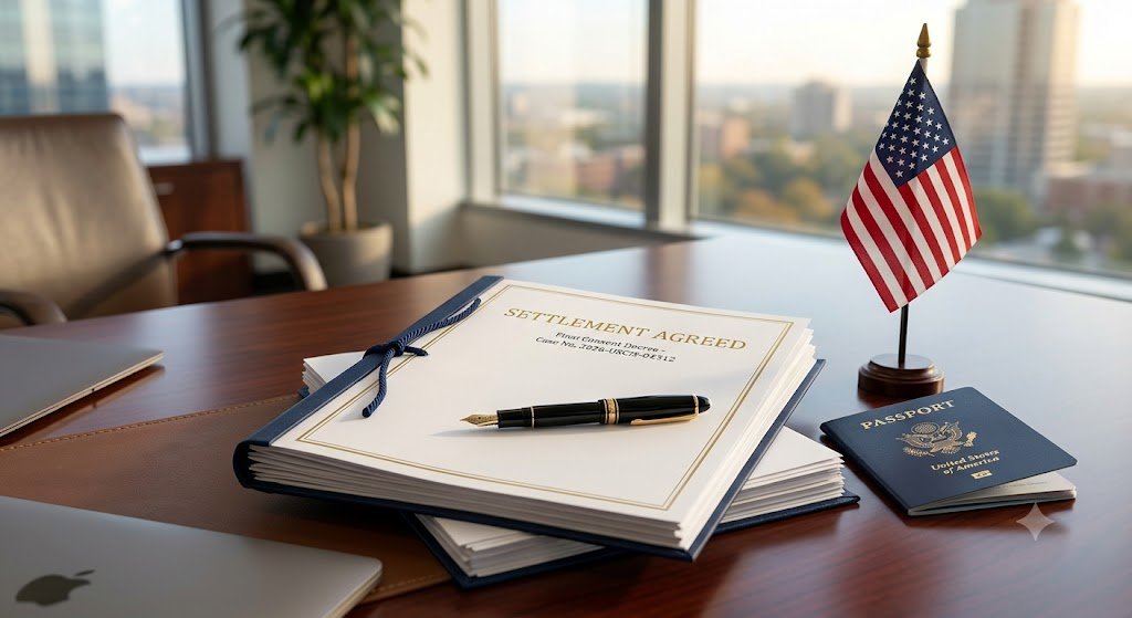 A lawyer reviewing legal documents for U.S. Immigration Settlements