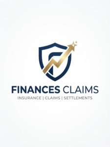 Finances Claims official logo featuring a navy blue shield, a golden upward arrow, and a star, representing insurance and financial claim services.